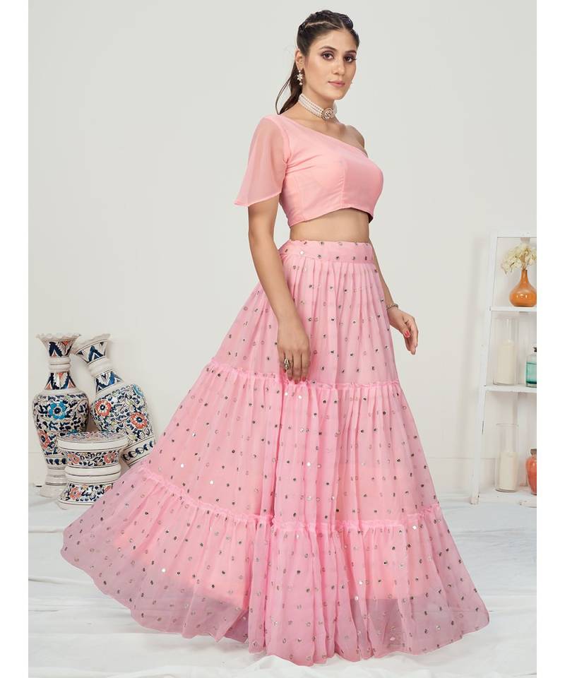 Rose Pink Fancy Party Wear Tissue Silk Lehenga Choli
