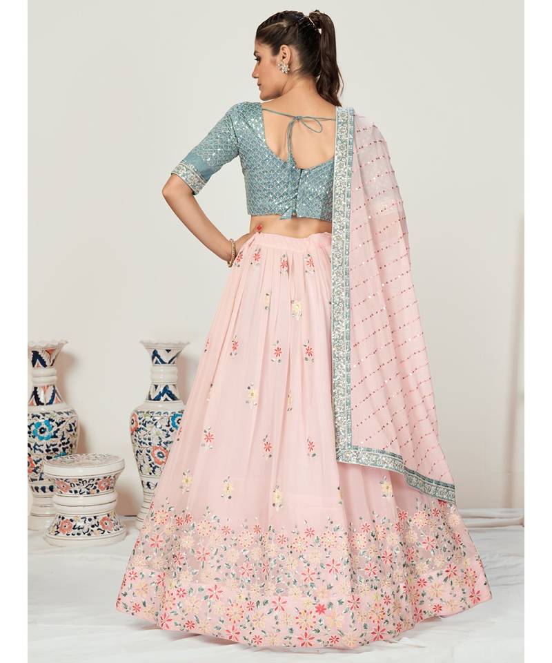 Baby Pink Floral Worked Georgette Lehenga Choli