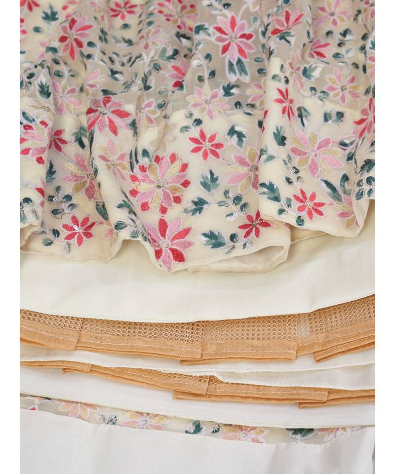 Creamy White Floral Worked Georgette Lehenga Choli