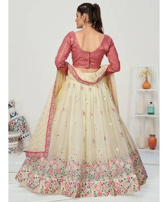 Creamy White Floral Worked Georgette Lehenga Choli 3