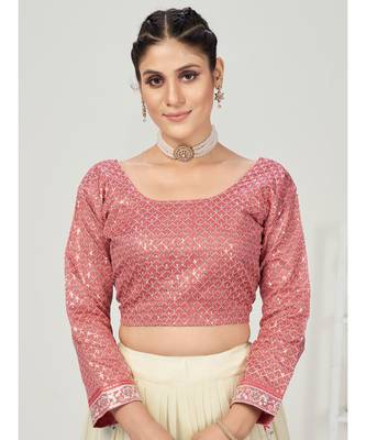 Creamy White Floral Worked Georgette Lehenga Choli 6