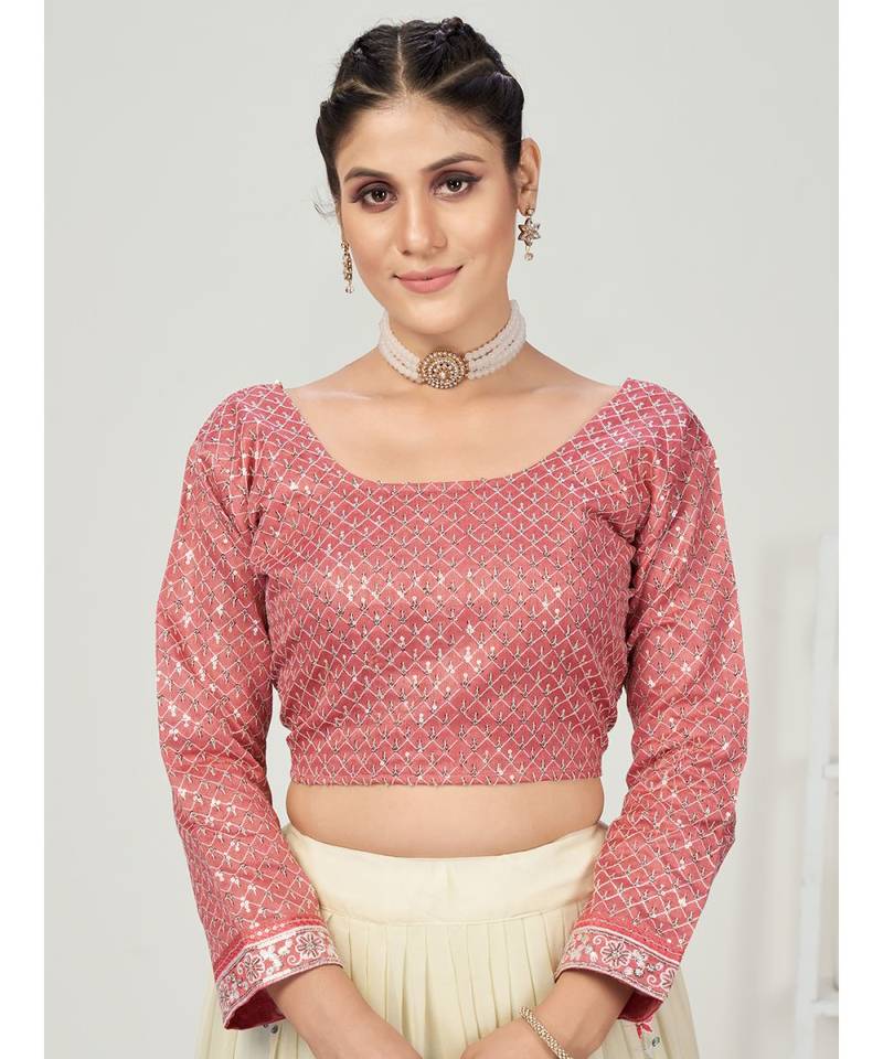 Creamy White Floral Worked Georgette Lehenga Choli