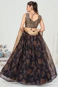 Black Digital Printed Organza Lehenga Choli