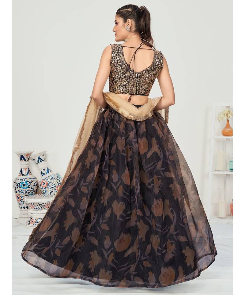 Black Digital Printed Organza Lehenga Choli