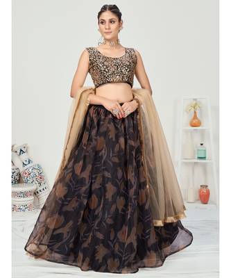 Black Digital Printed Organza Lehenga Choli 1