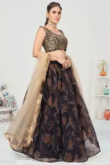 Black Digital Printed Organza Lehenga Choli