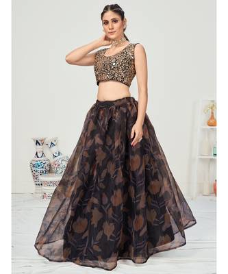 Black Digital Printed Organza Lehenga Choli 5