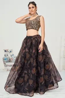 Black Digital Printed Organza Lehenga Choli