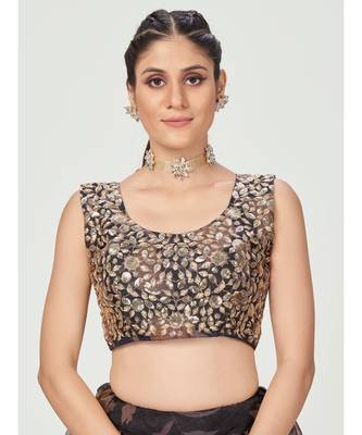 Black Digital Printed Organza Lehenga Choli 7