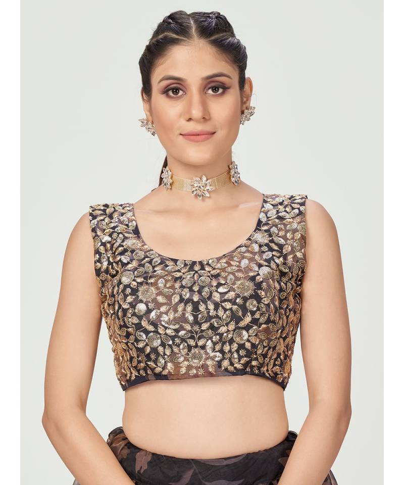 Black Digital Printed Organza Lehenga Choli