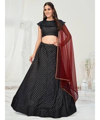 Kohl Black Foil Printed Poly Georgette Lehenga Choli 1
