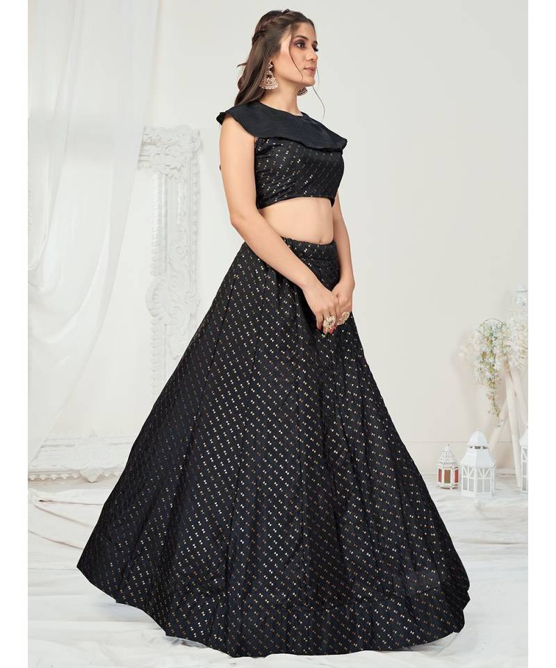 Kohl Black Foil Printed Poly Georgette Lehenga Choli