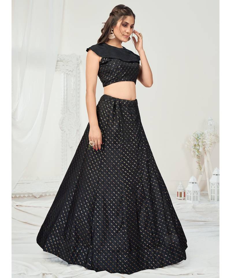 Kohl Black Foil Printed Poly Georgette Lehenga Choli
