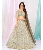 Creamy White Flower Print Sequnce Lycra Cotton Lehenga Choli