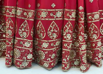 Mesmerizing Red Colored Digital Printed Embellished With Sequins Zari And Foil Mirror Work Georgette Party Wear Gown 4