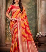Red woven banarasi silk saree with blouse