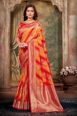 Red woven banarasi silk saree with blouse 2