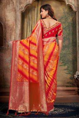 Red woven banarasi silk saree with blouse 3