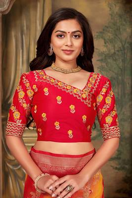 Red woven banarasi silk saree with blouse 4