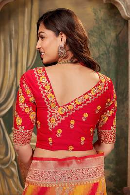 Red woven banarasi silk saree with blouse 5