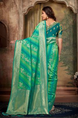light sea green woven banarasi silk saree with blouse 4