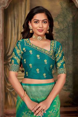 light sea green woven banarasi silk saree with blouse 5