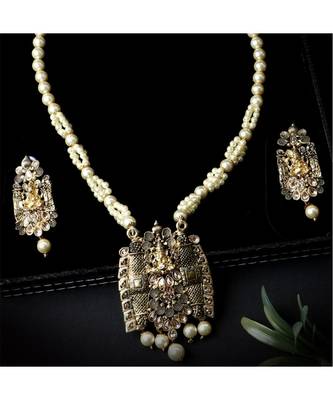 Antique Matte Gold Finish Meenakari  Pearl Temple Jewellery 1