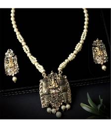 Antique Matte Gold Finish Meenakari  Pearl Temple Jewellery