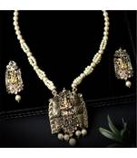 Antique Matte Gold Finish Meenakari  Pearl Temple Jewellery