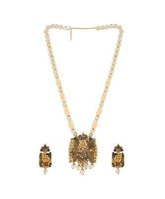 Antique Matte Gold Finish Meenakari  Pearl Temple Jewellery 2