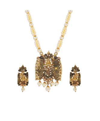 Antique Matte Gold Finish Meenakari  Pearl Temple Jewellery 3