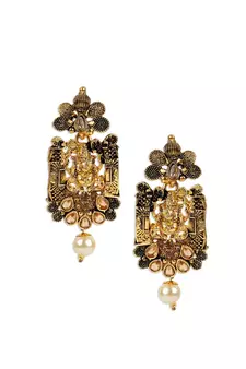 Antique Matte Gold Finish Meenakari  Pearl Temple Jewellery