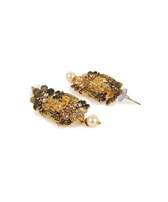 Antique Matte Gold Finish Meenakari  Pearl Temple Jewellery 5