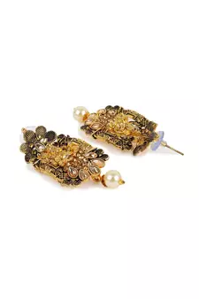Antique Matte Gold Finish Meenakari  Pearl Temple Jewellery