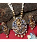 Antique Matte Gold Finish Meenakari  Pearl Temple Jewellery