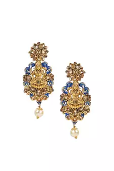 Antique Matte Gold Finish Meenakari  Pearl Temple Jewellery