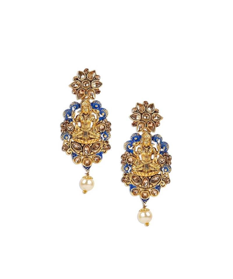 Antique Matte Gold Finish Meenakari  Pearl Temple Jewellery