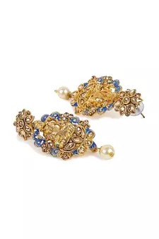 Antique Matte Gold Finish Meenakari  Pearl Temple Jewellery