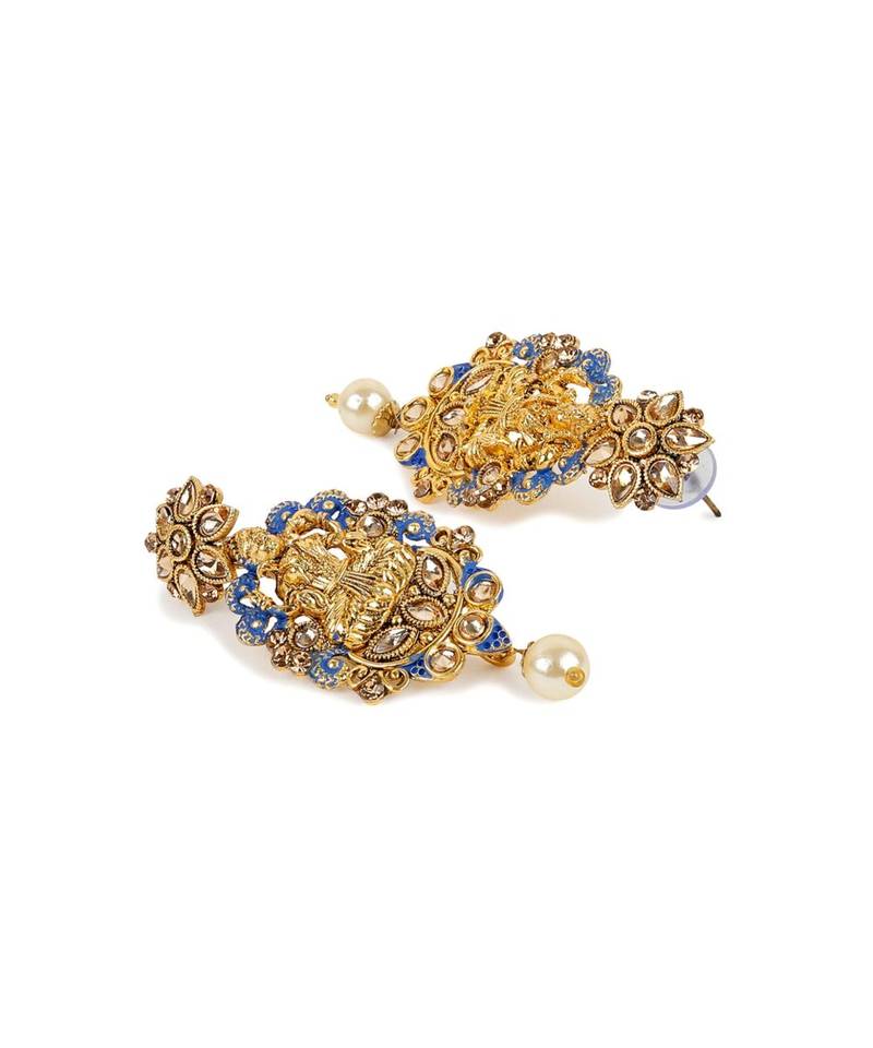 Antique Matte Gold Finish Meenakari  Pearl Temple Jewellery