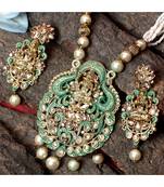 Antique Matte Gold Finish Meenakari  Pearl Temple Jewellery