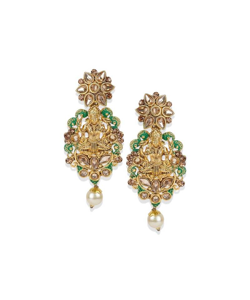Antique Matte Gold Finish Meenakari  Pearl Temple Jewellery