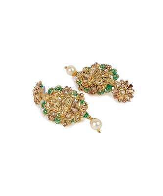 Antique Matte Gold Finish Meenakari  Pearl Temple Jewellery 5