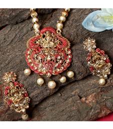 Antique Matte Gold Finish Meenakari  Pearl Temple Jewellery