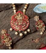 Antique Matte Gold Finish Meenakari  Pearl Temple Jewellery