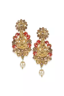 Antique Matte Gold Finish Meenakari  Pearl Temple Jewellery