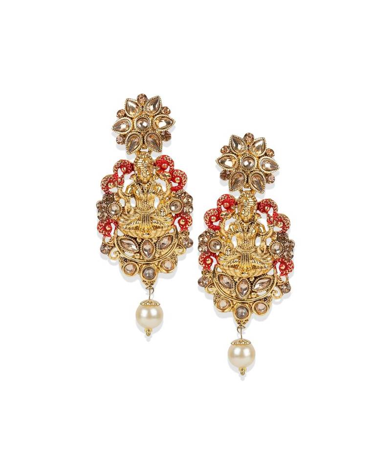 Antique Matte Gold Finish Meenakari  Pearl Temple Jewellery