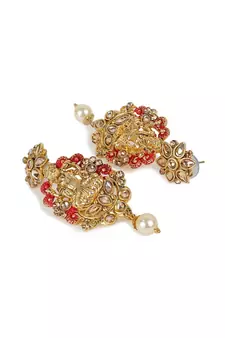 Antique Matte Gold Finish Meenakari  Pearl Temple Jewellery
