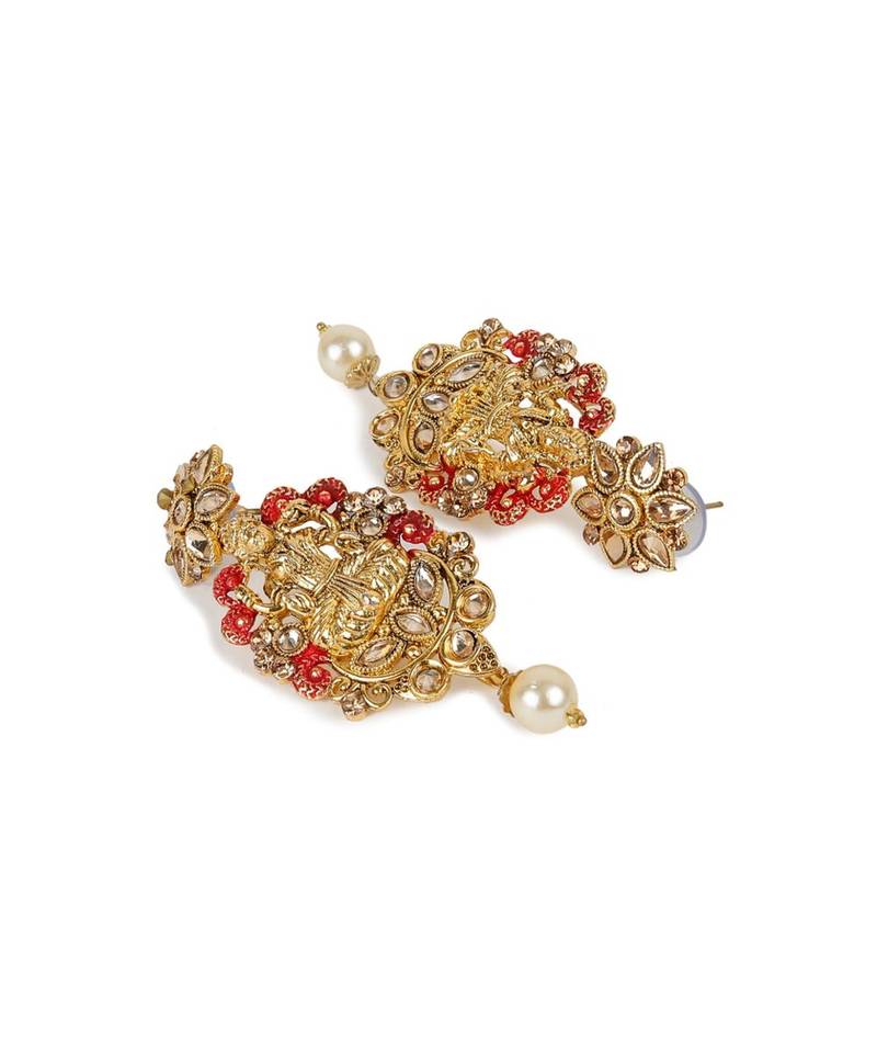 Antique Matte Gold Finish Meenakari  Pearl Temple Jewellery