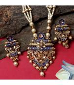 Antique Matte Gold Finish Meenakari  Pearl Temple Jewellery