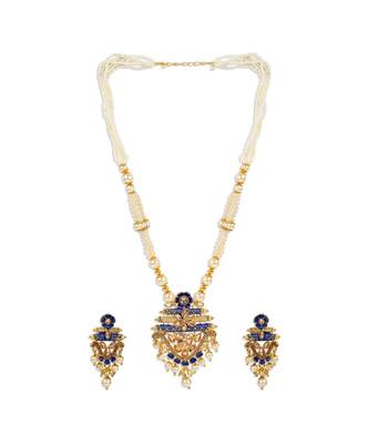 Antique Matte Gold Finish Meenakari  Pearl Temple Jewellery 2